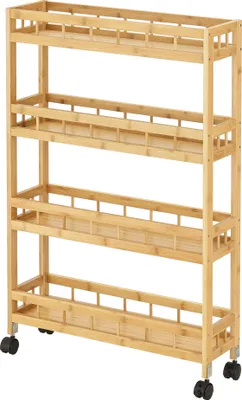 Produktbild von Küchenwagen Pyhäjoki auf Rollen Servierwagen aus Bambus Aufbewahrungswagen 96 x 60 x 18 cm Speicherwagen Natur
