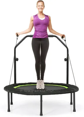 Obrázok produktu pre Fitness trampolína s madlom, priemer 101 cm, nosnosť do 150 kg, s 2 odporovými gumami, vhodná do záhrady a