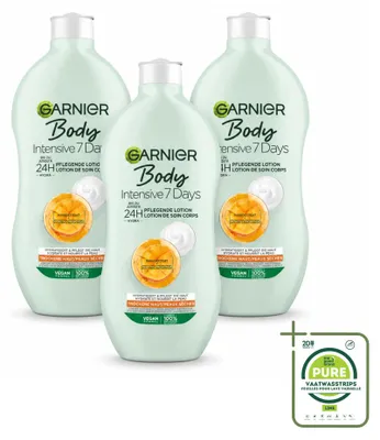 Immagine prodotto di 3 confezioni di crema corpo Garnier Intensive 7 Days, con estratto di mango e probiotici, 400 ml - confezione grande - 3 pezzi