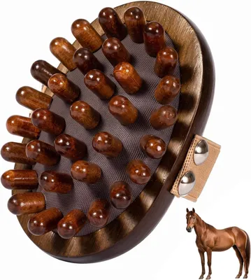 Imagen del producto de Cepillo de masaje de madera de castaño, ergonómico, para caballos, para el cuidado del pelaje