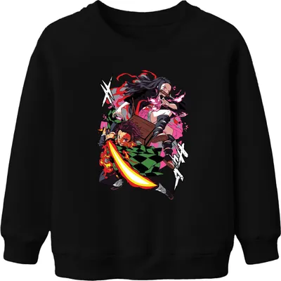 Produktbild von Kimetsu no Yaiba Tanjiro Nezuko Feuerklinge Anime Geschenk Manga Uni Kinder Sweatshirt Pullover, Schwarz, 104