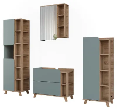 Produktbild von Badmöbel-Set Vicco Karen Blau/Sonoma 4 Teile, Model 65842