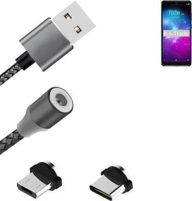 Produktbild von K-S-Trade Hochwertiges Magnet-Lade-kabel Sync-Kabel Daten-Kabel für ZTE Blade A5 2020 mit USB-Typ-C-Anschluss und Micro-USB-Anschluss 2A bis zu