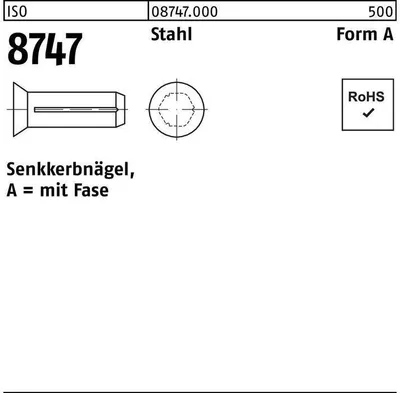 Produktbild von Reyher  Senkkerbnägel ISO 8747 Stahl 3 x 10 (500 Stück)