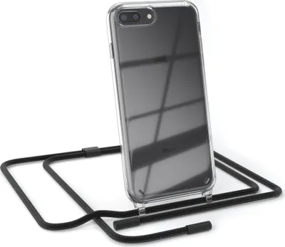 Produktbild von EAZY CASE Handykette für Apple iPhone 8 Plus / 7 Plus, Clear Case aus Silikon, mit Umhängeband, abnehmbare Endstücke, Handyband in Schwarz