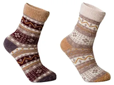 Produktbild von Kuschelsocken Damen Winter 2er Pack – Flauschige Socken aus Baumwolle – Warme dicke Haussocken in Größe 35-38 & 39-42, Farbe:Mehrfarbig, Größe Socken & Strumpfhosen Erwachsene:35-38