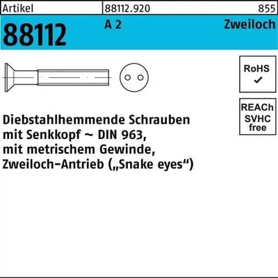 Produktbild von Reyher  Sicherh.schr.(D963) 88112, A2 M 3x20 mit Zweiloch (100 Stück)