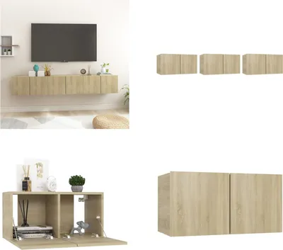Produktbild von vidaXL TV Hängeschränke 3 Stk. Sonoma Eiche 60x30x30 cm - TV Schrank - TV Schränke - Fernsehmöbel - TV Möbel