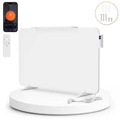 Image de Panneau de chauffage infrarouge Vigevee de 800W, avec contrôle via application, écran tactile, minuterie et porte-serviettes, de couleur blanche
