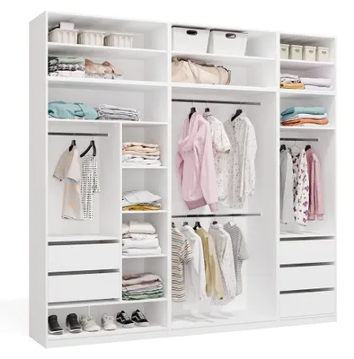 Imagen del producto de Armario modular OPENO, modelo ZESTAW 260/250, color blanco, con cajones, barras, estantes, ideal para dormitorios