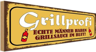 Produktbild von vianmo Holzschild 10x27 cm Grillprofi echte Männer im Blut Spruch Zitat