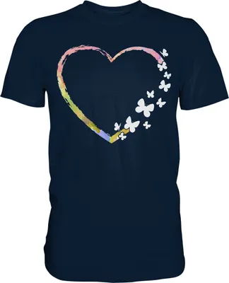 Produktbild von Buntes Herz Schmetterlinge T-Shirt – Navy / L
