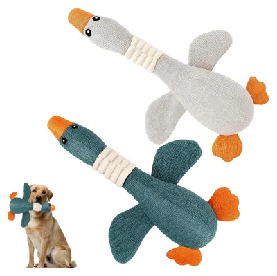 Produktbild von Anti-Stress-Ente für Hunde, unzerstörbares Hundespielzeug, Welpenspielzeug mit Kuscheltierfunktion, robustes Spielzeug für aggressive Kauer, Stressabbau bei Alleinsein, Größe 30x24 cm