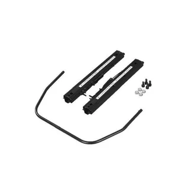 A product shot of seat sliders and hardware on a white background.