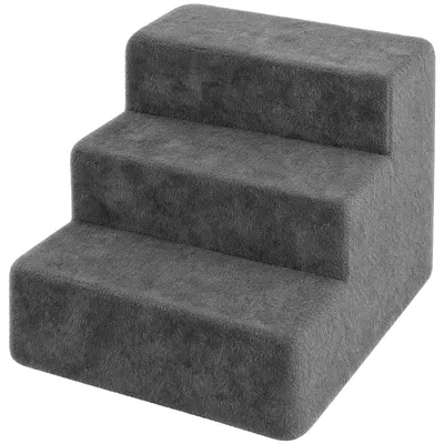 Produktbild von PawHut Hundetreppe 3-Stufig Abnehmbarer Bezug 35 cm Dunkelgrau