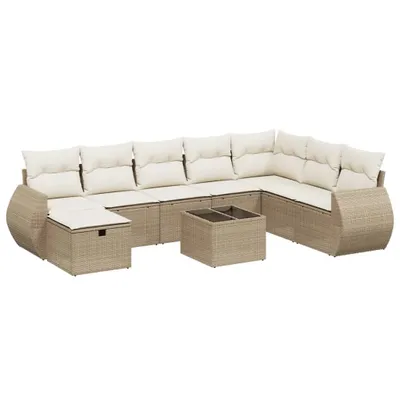 Produktbild von 9-tlg. Garten-Sofagarnitur mit Kissen Beige Poly Rattan