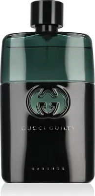 A product shot of a Gucci Guilty Essence Pour Homme Eau De Toilette bottle against a white background.