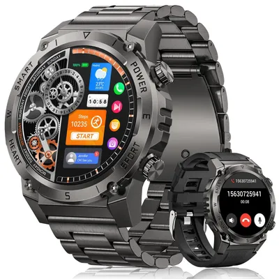 Produktbild von Smartwatch Herren mit Telefonfunktion Pulsuhr SpO2 Schlaf Kalorien iOS Android Schwarz