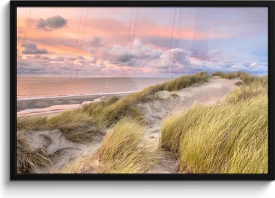 Produktbild von MuchoWow® MuchoWow® Gerahmtes Poster Strand - Meer - Düne - Sonnenuntergang 90x60 cm - Poster mit zchwarzem Bilderrahmen - Fotorahmen - Foto-Plakat