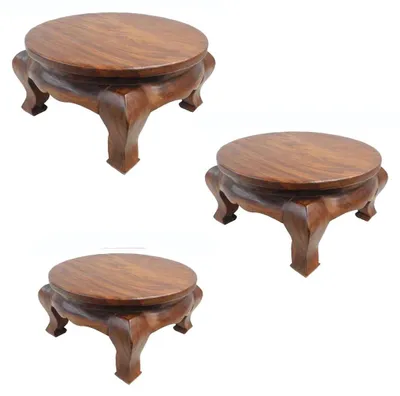 Produktbild von Opiumtisch Tisch Beistelltisch Massiv Holz Couchtisch Rund Natur Thailand, Farbe:Hell Braun, Größe:50cm Ø