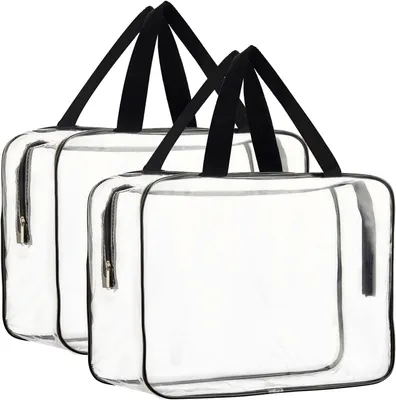 Produktbild von 2 große transparente Make-up-Kosmetiktaschen, transparente Kunststoff-Tragetaschen, wasserdichte, transparente kleine Handtasche