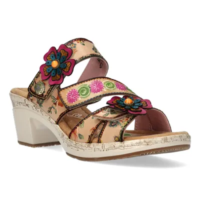 Produktbild von Laura Vita Damen Pantolette Boho mit Blütenapplikationen aus Leder Beao 15, Größe:42 EU, Farbe:Beige
