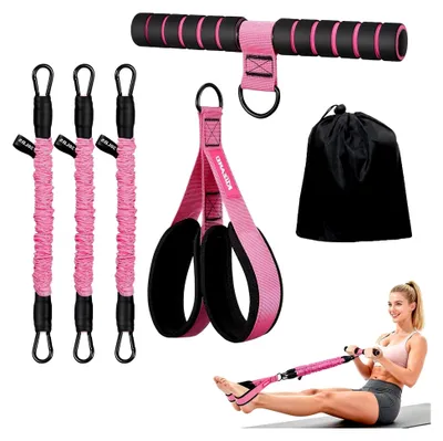 Produktbild von Rosa Widerstandsband 90 lbs mit Pedal-Set und Griff für das Bauchtraining zu Hause