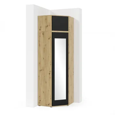 Produktbild von Eckschrank "Modulo", Kleiderschrank mit Spiegel und Schrankaufsatz, Artisan/Schwarz Matt