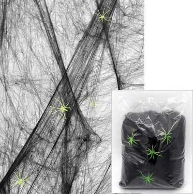 Produktbild von Spinnennetz schwarz 60g mit 4 Spinnen
