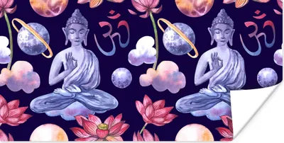 Produktbild von MuchoWow® Poster Buddha - Muster - Blau 120x60 cm - Bild