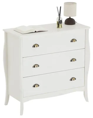 Produktbild von Kommode ANTOINETTE, schönes Sideboard im Barockstil, antike Anrichte aus Kiefer in weiß, praktische Schubladenkommode mit 3 Schubladen
