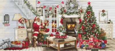 Produktbild von Luca-S Kreuzstich Set "Gold Collection Weihnachtsmann Interieur", Zählmuster, 65x29cm