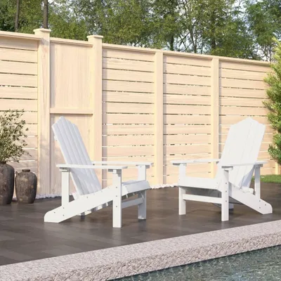 Produktbild von 2 weiße Adirondack-Gartenstühle aus HDPE, wetterfest, mit breiten Armlehnen und hoher Rückenlehne für die Terrasse