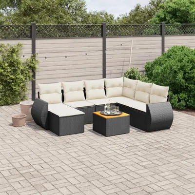 Produktbild von Design 8-tlg. Garten-Sofagarnitur mit Kissen Schwarz Poly Rattan, Gartenmöbel-Sets 2024 Neu
