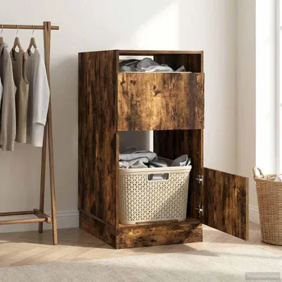Image de vidaXL Armoire à linge avec rangement Chêne fumé Matériau dérivé du bois