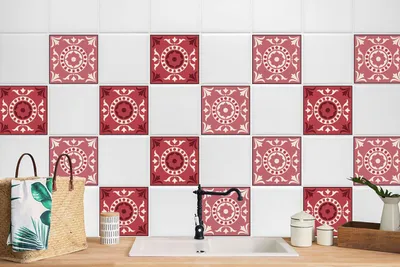 Produktbild von 24 Stück Magic Stick Klebefolienset Wandfliesen für Küche Bad Aufkleber Rosa Dekoration 20 x 20 cm