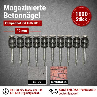 Produktbild von Betonnägel 32 mm – 1000 Stück kompatibel mit Hilti BX 3 – für Beton & Mauerwerk