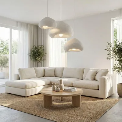 Produktbild von Opviq, Moderne Deckenleuchte (3 Größen), Weiß, 32x28x22 cm, 40x38x25 cm, 50x46x32 cm | Metallkörper, Fiberglas-Kappe | Höhenverstellbar 50-115 cm | E27 Fassung, IP20, Elegantes Design für jeden Raum.