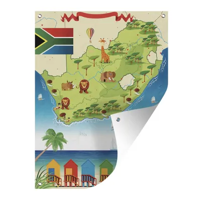 Obrázek produktu pro MuchoWow® Zahradní plakáty - Mapa Jižní Afriky s barevnými ilustracemi - 160x120 cm - Zahradní dekorace