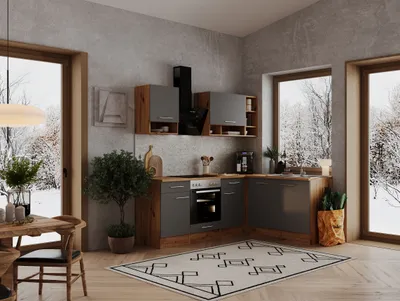 Produktbild von Küche Küchenzeile Küchenblock  Winkelküche Eiche Grau Hilde 220x172 cm Respekta