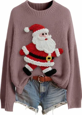 Produktbild von ASKSA Damen Weihnachtspullover,Strickpullover Rundhals Pulli Sweater Herbst Winter Warm Strickpulli Weihnachtspulli (A-Violett,XL)