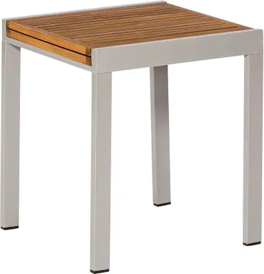 Zdjęcie produktu dla Stół balkonowy Merxx rozkładany 65/130 x 65 cm - Aluminiowa rama srebrna z drewnem akacjowym