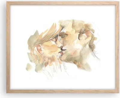 Produktbild von Gerahmtes Poster - Rahmen in heller Eiche - Kuss Paar Liebe - 50x40 cm - Wand Bild - Wanddeko - Wandbilder - Kunstposter - Wandposter - Bilderrahmen - Bilder - Kunstdruck - P2NAA50x40-5005
