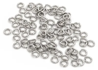 Produktbild von Vintageparts Biegeringe 304 Edelstahl platinfarben 4mm Binderinge 50 Stück