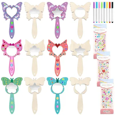 Immagine prodotto di Kit per creare specchi decorativi in legno per bambini, composto da 23 pezzi, con pennarelli e brillantini