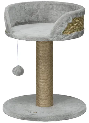 Produktbild von Katzenbaum, Kletterbaum, Kratzbaum, Designerspielzeug, H?ngebommel + Plš¹schplattform, 40 x 40 x 49 cm, Jute, grau