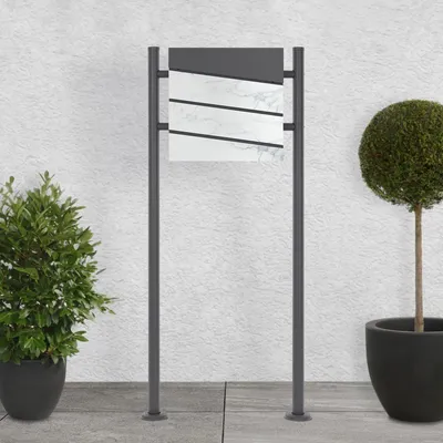Obrázek produktu pro Poštovní schránka ML-Design s přihrádkou na noviny, 37x37x11 cm, antracitový/mramorový vzhled, včetně stojanu