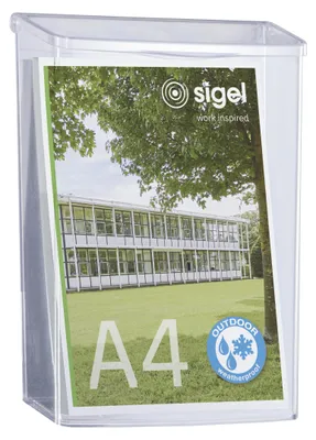 Image de Boîte de présentation SIGEL, format DIN A4, résistante aux intempéries, en acrylique avec couvercle, transparente, pour documents A4