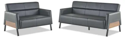 Produktbild von Sofas Sitzmöbel 3-Sitzer 2-Sitzer Sofas Schwarz Ledersofas Modern Set