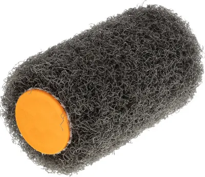 A close-up studio shot of a paint roller refill with an orange end cap.